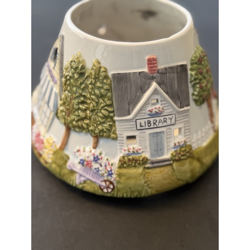 Yankee Candle Our Town Shade Topper Large Jar School Church Flag Flower Library